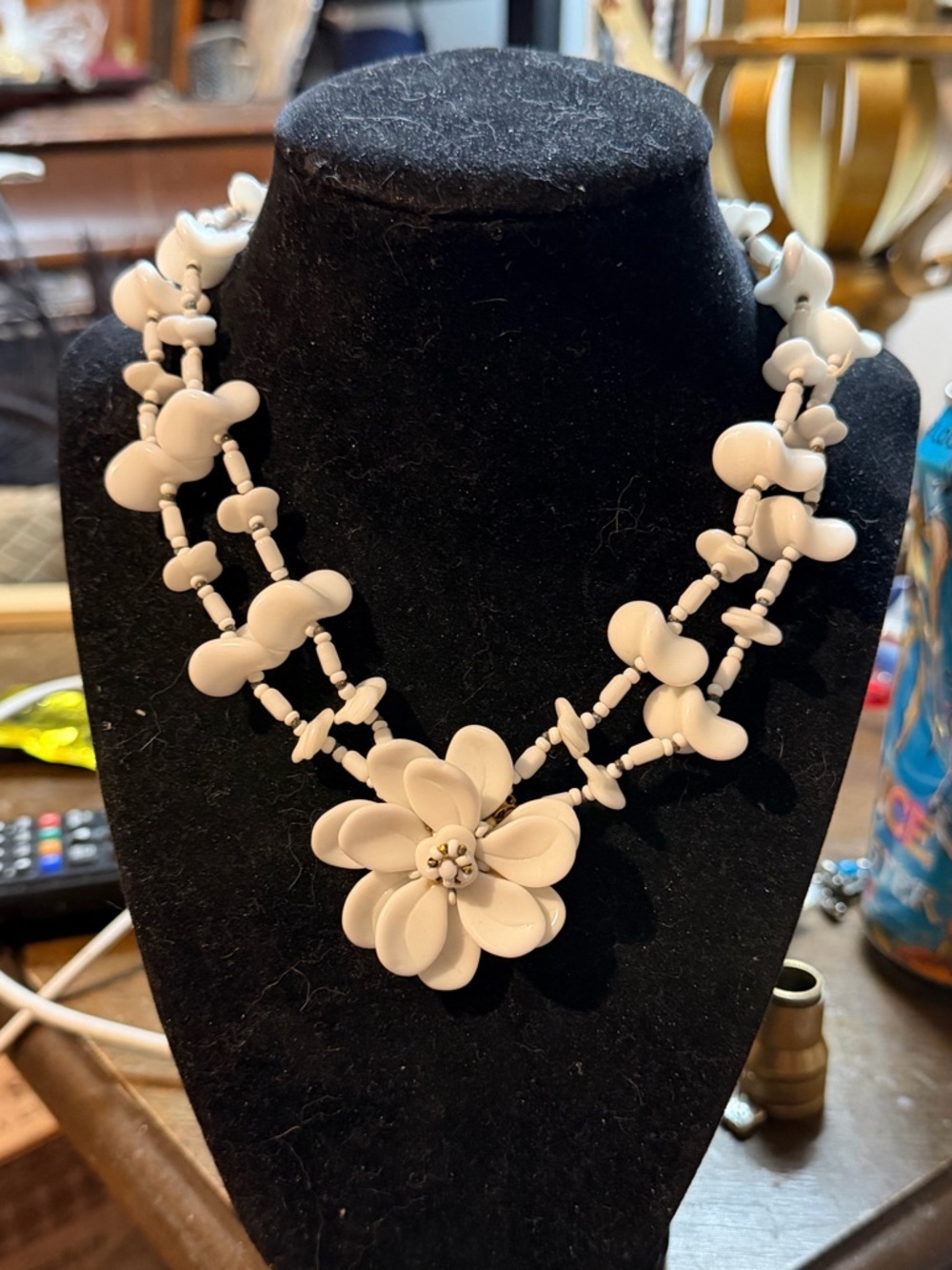 Vintage Miriam Haskell Grand Milk Glass Floral Corsage Necklace 1940s